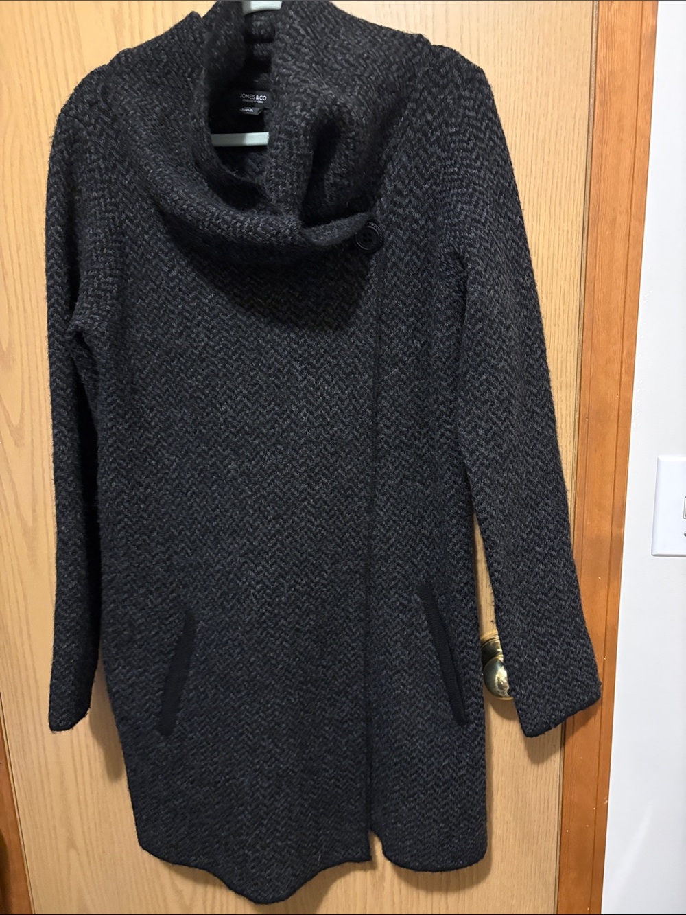 Jones New York Charcoal Funnel Neck Wool-Blend Sweater Coat